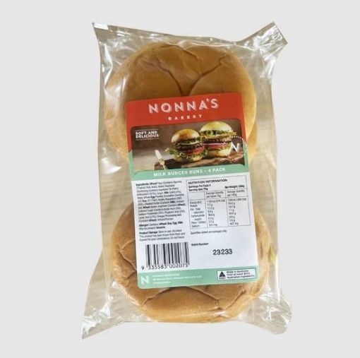 Picture of Nonnas Bakery Milk Burger Buns 4Pk 300G