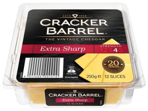 Picture of Cracker Barrel Extra Sharp Vintage Cheddar Cheese Slices (12 Pack) 250G