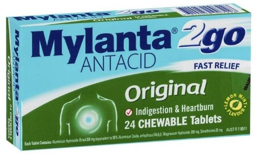 Picture of Mylanta 2Go Antacid Original Chewable Tablets Lemon Mint 24 Pack
