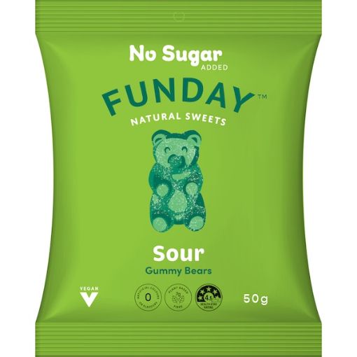Picture of Funday Natural Sweetsno Sugar Added Vegan Lollies Sour Gummy Bears 50G