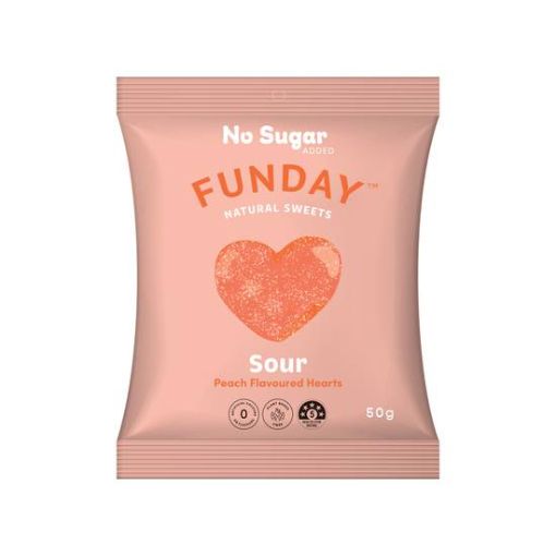 Picture of Funday Natural Sweets No Sugar Added Lollies Sour Peach Hearts 50G