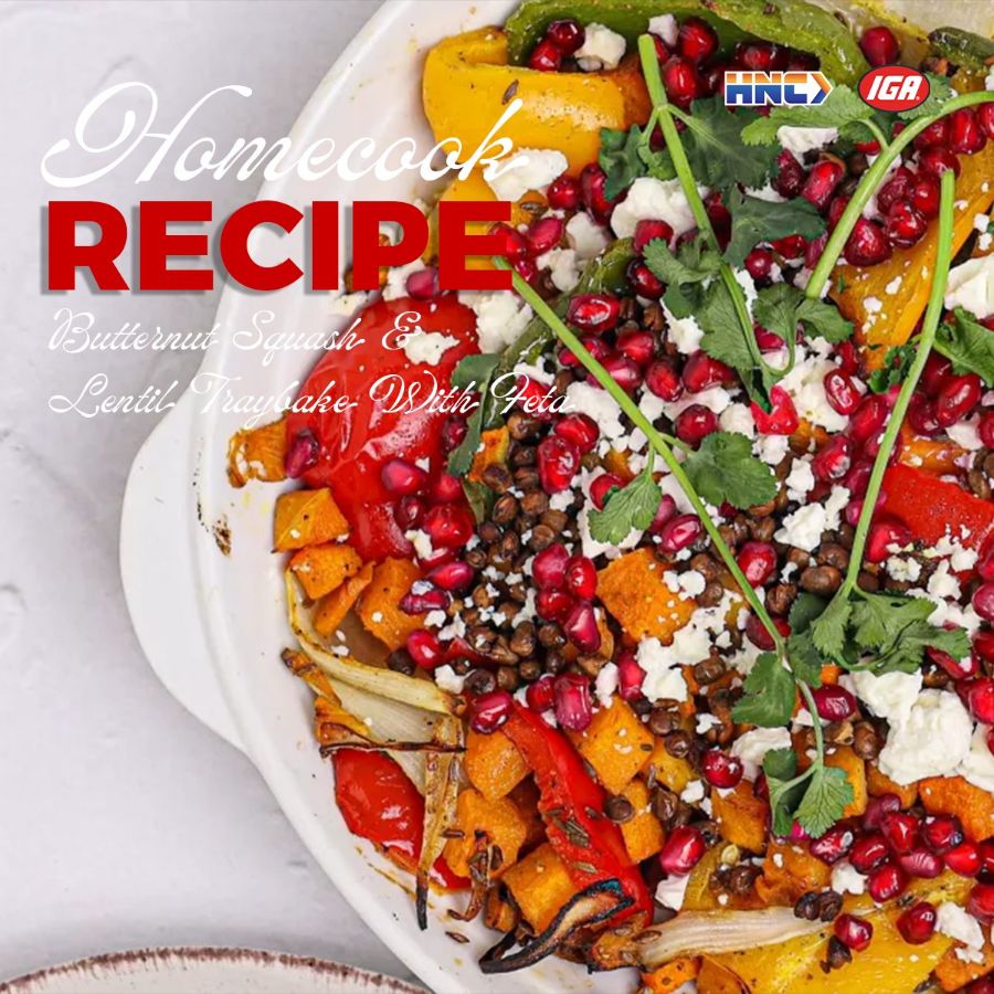 Homecook Recipes: Butternut Squash & Lentil Traybake with Feta