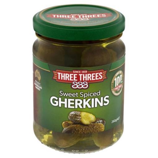Picture of Three Threes Gherkins Sweet Spiced 260G